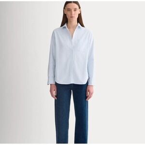 EVERLANE Classic Oxford Stripe Shirt Womens Preppy Plus Size 16 Light Blue White